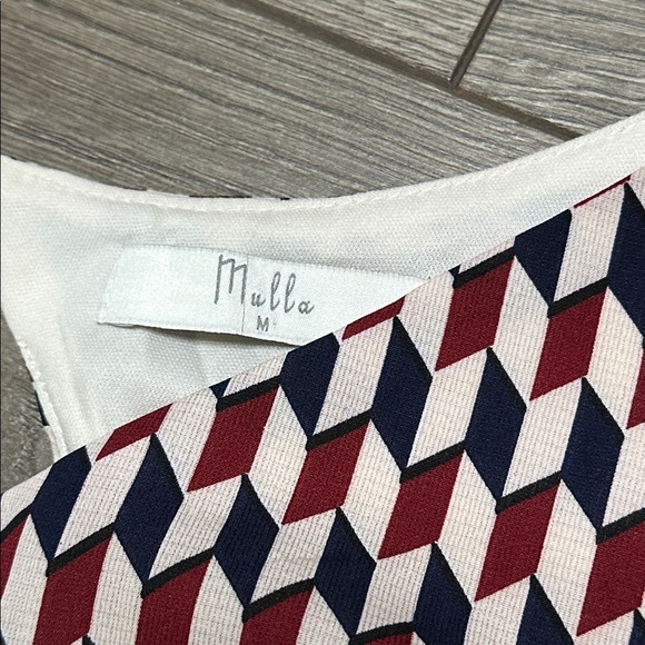 Mulla High Low Ruffle Cut Out Maxi‎ Dress Red Black Geometric Size Medium - Picture 11 of 16